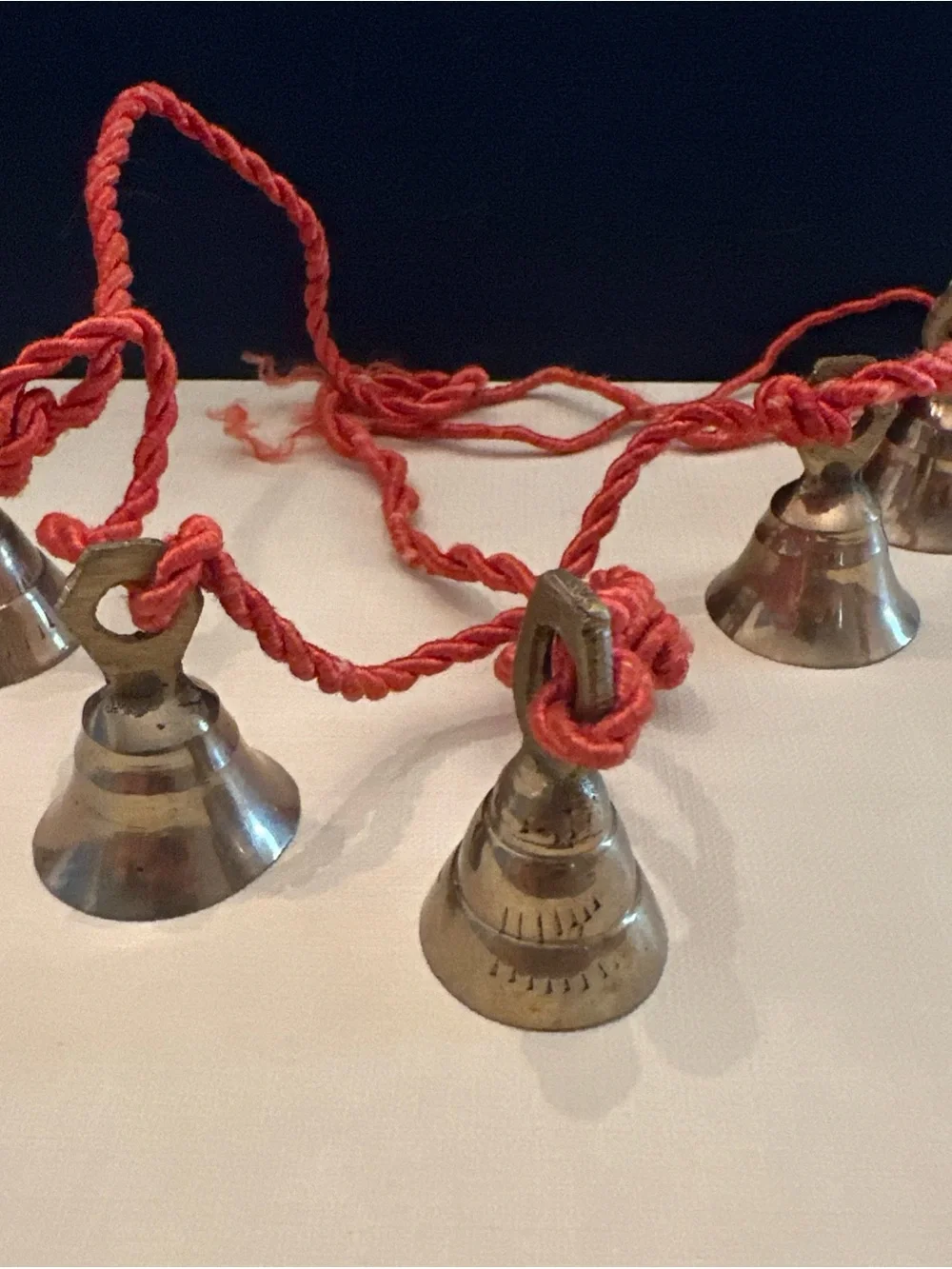 Vtg Brass Bells Cord Garland 5Bells Each Bell 1-1/2” Garland Christmas Lot